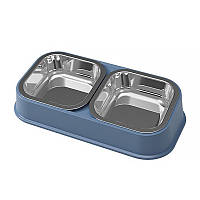 Двойная миска для собак котов Lesko DT712 Blue пластик + нержавеющая сталь 7шт