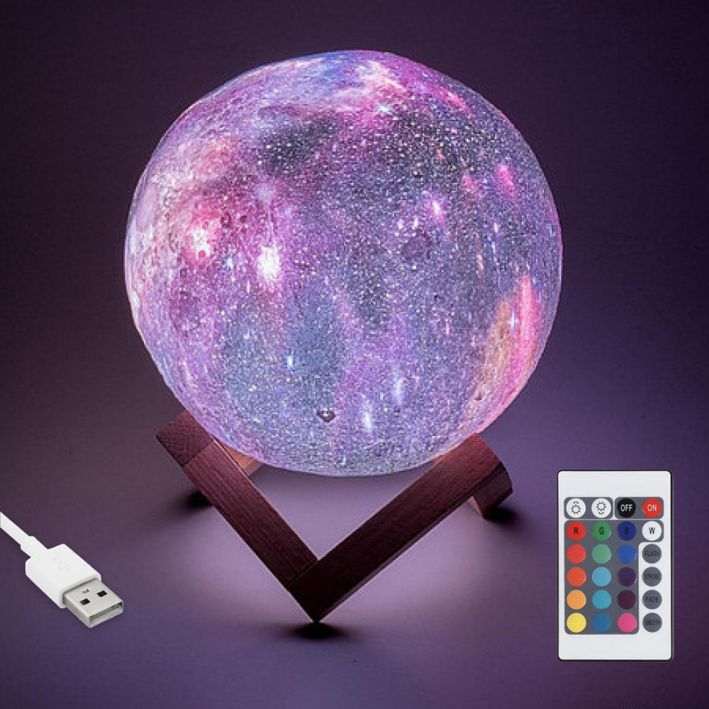 Нічник світильник Космос з пультом, на акумуляторі, USB, 15см, 16 кольорів