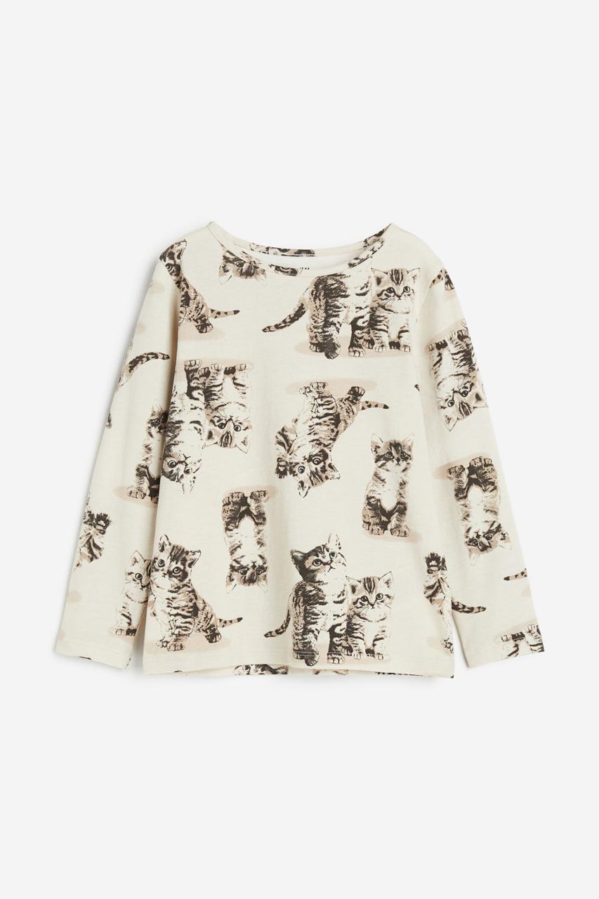 Кофта бежева принт котиків  H&M 86/92, 98/104,  122/128см