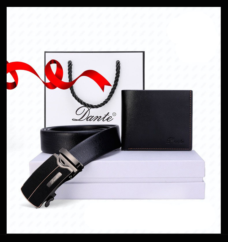 Набор мужской кожаный ремень автомат и кошелек бумажник. Мужской подарочный набор в коробке (черный) - фото 2 - id-p2066309353