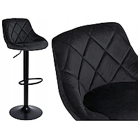 Барный стул со спинкой Bonro B-074 велюр черный с черным основанием