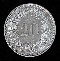 Монета Швейцарії 20 раппенов 1960-2014 рр.