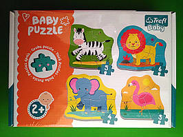 Пазли 4 в 1 (2 елементи) Тваринки на сафарі. Baby Classic. Trefl