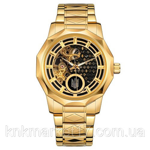 Чоловічий повсякденний механічний годинник Ukrwatch 024GD Тризуб золото Gold, фото 1