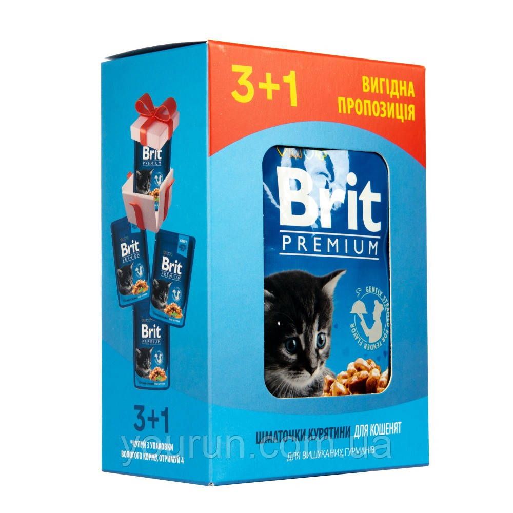 Brit Premium (Brit Premium) Cat pouch Chicken Chunks for Kitten - Набір павучів з куркою для кошенят 4*100 гр, фото 1