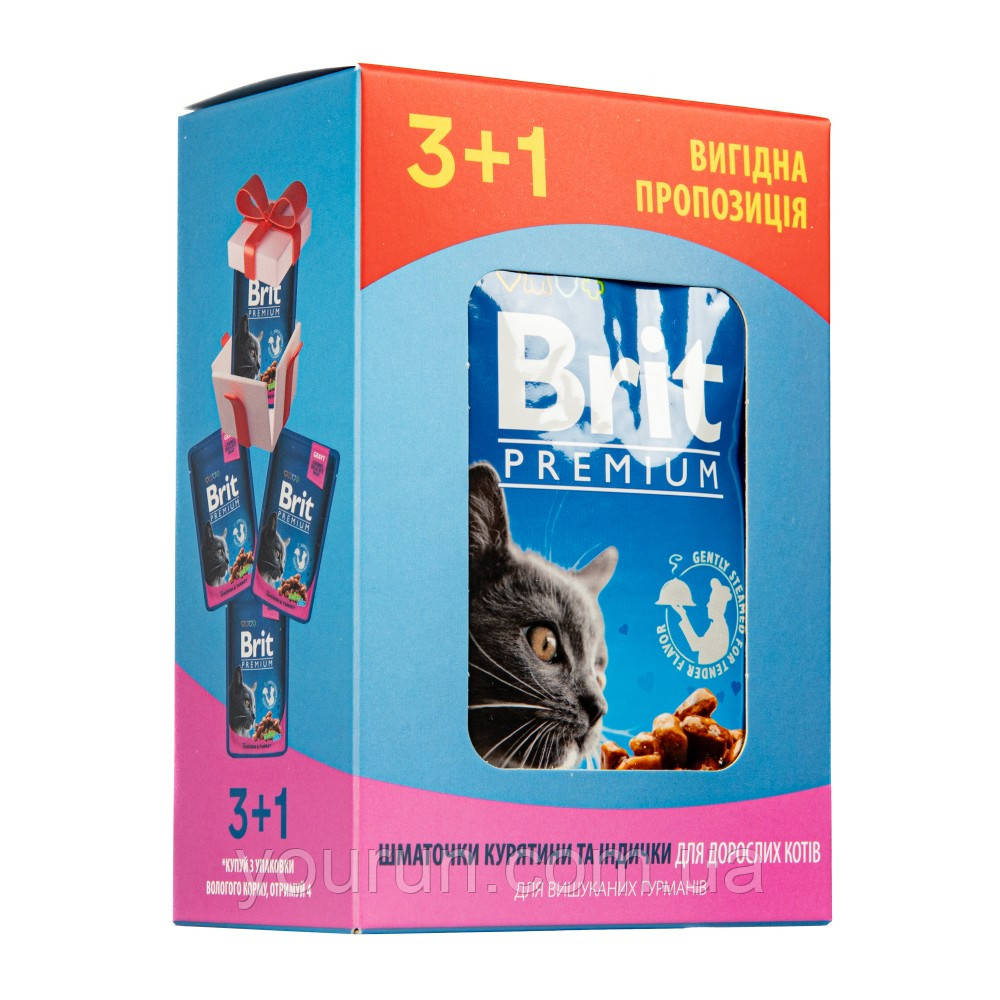 Brit Premium (Брит Преміум) Cat pouch Chicken & Turkey - Набір павучів з куркою та індичкою для кішок 4*100 гр, фото 1