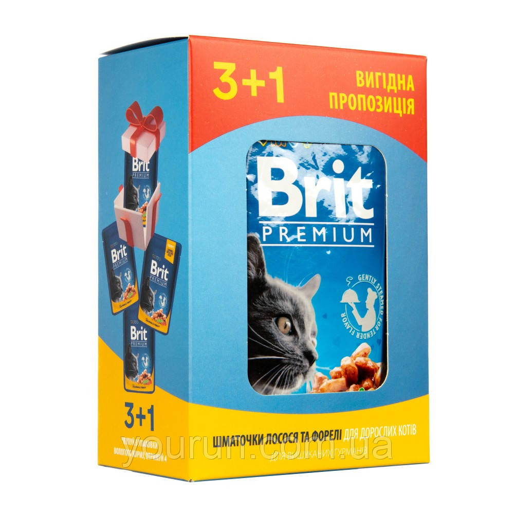 Brit Premium (Брит Преміум) Cat pouch Salmon&Trout- Набір павучів з лососем та фореллю для кішок 4*100 гр, фото 1