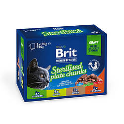 Brit Premium(Брит Преміум)Вологий корм сімейна тарілка для стерилізованих кішок,асорти 4 смаку,100 г х 12 шт