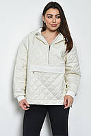 Куртка-анорак женская демисезонная полубатальная из экокожи белого цвета 170783P
