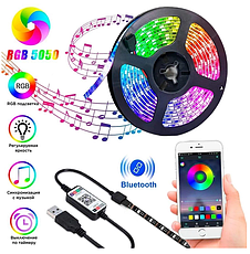 LED стрічка RGB 5050 3м з Bluetooth, керування через телефон, usb 5V, фото 3