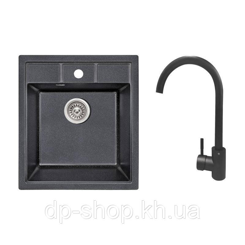 Набір: Кухонна мийка Lidz 460х515/200 BLM-14 (LIDZBLM14460515200) + Lidz Aria Змішувач для кухні 015F (k35), фото 1