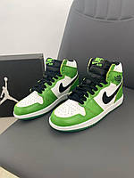 Мужские кроссовки Nike Air Jordan Retro 1 Black Green White (зеленые) высокие деми кроссы Y14007