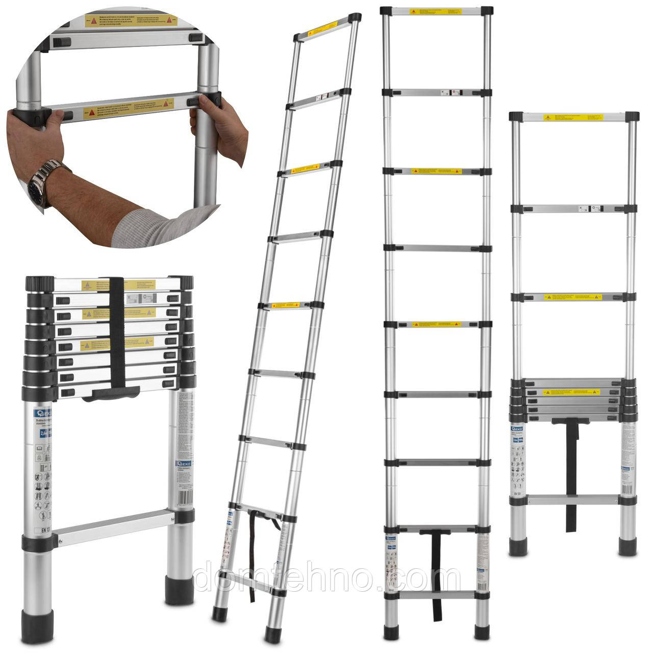 Алюмінієва телескопічна драбина 2,6м 150кг Geko G02444
