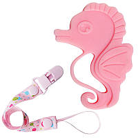 Силиконовый прорезыватель-игрушка 2Life Морской конёк Y12 для зубов ребёнка и держатель Розовый n-11621
