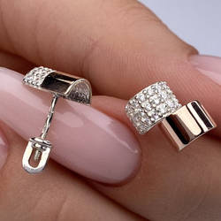 Срібні сережки-пусети з золотими накладками з фіанітами РН-605