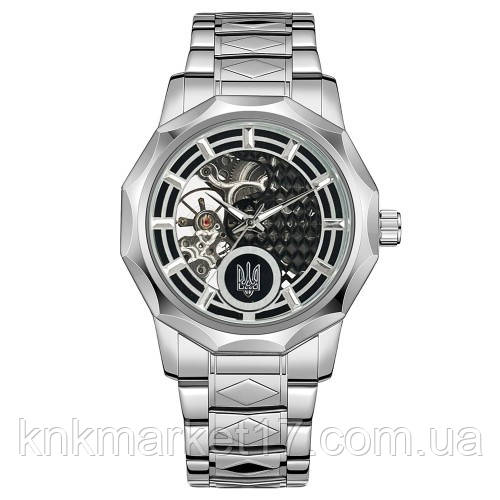 Чоловічий повсякденний механічний годинник Ukrwatch 024SI Тризуб срібло Silver, фото 1