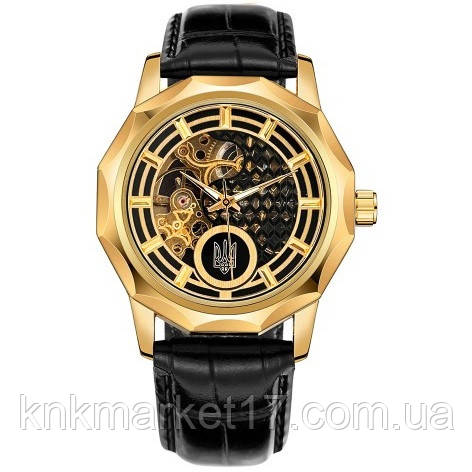 Чоловічий повсякденний механічний годинник Ukrwatch 29GD Тризуб золото Gold, фото 1