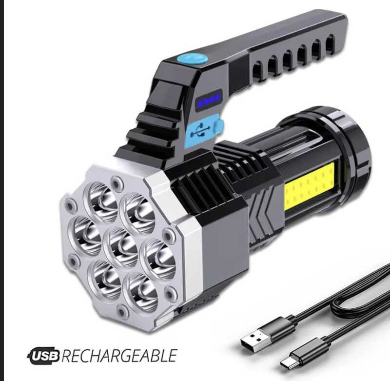 Ліхтар С 64481 (100) 3 режими освітлення + сигнальне світло, вбудований акумулятор, USB-кабель, індикатор заряду, у коробці