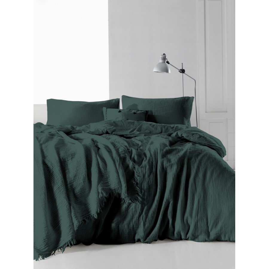 Комплект постільної білизни SoundSleep stonewash Muslin Dark Green євро