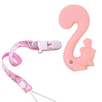 Силиконовый прорезыватель-игрушка 2Life Белка с орешком Y4 для зубов ребенка и держатель Розовый v-11628