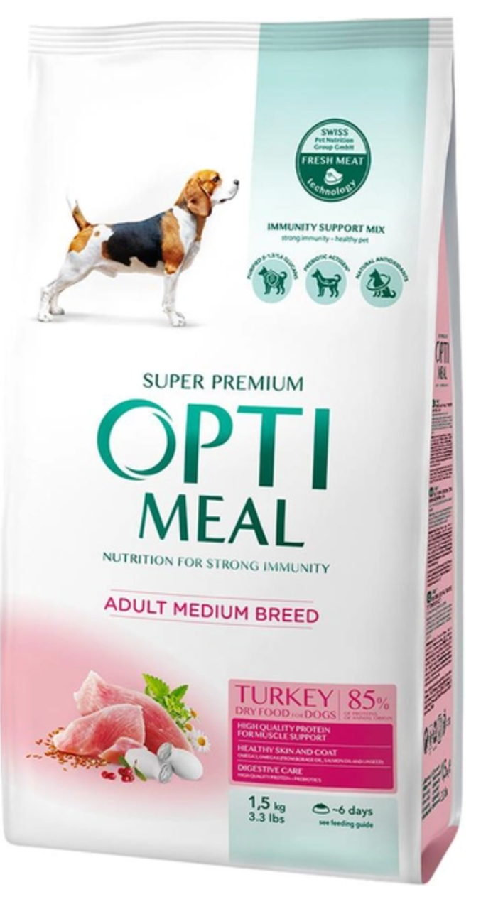 Optimeal Medium Adult Dog 1,5кг- корм для собак середніх порід з індичкою