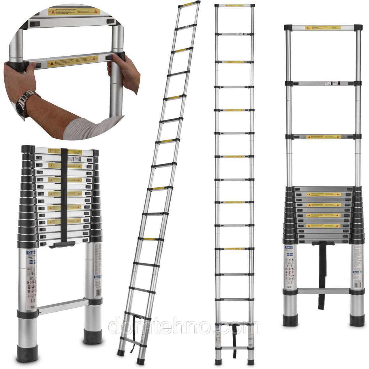 Драбина алюмінієва телескопічна 4,4м 150кг Geko G02446, фото 1