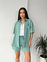 Костюм-тройка:рубашка,майка и шорты,ментолового цвета 24667 Vo 50/52