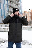 Чоловіча парка демісезонна чорна з хакі до 0 °C | Куртка подовжена осінна весняна з капюшоном (N)