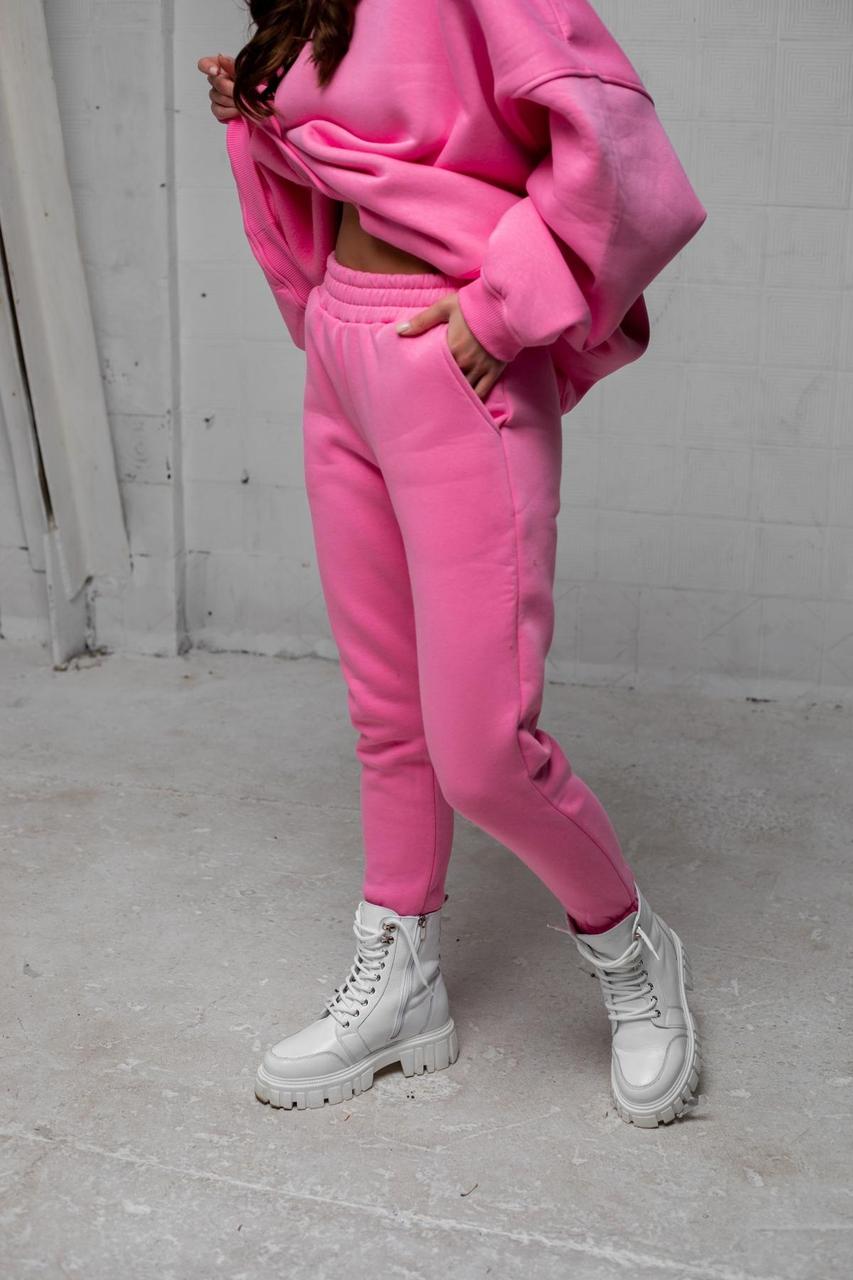 Жіночі зимові спортивні штани оверсайз рожеві | Штани Джогери утеплені з начосом (N)