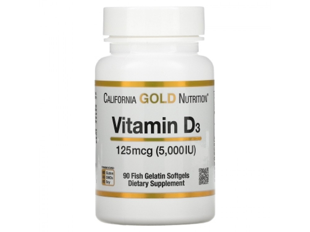 Вітамін D3, 125 мг (5000 МО) California Gold Nutrition, 90 капсул