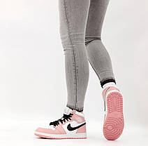 Жіночі кросівки Nike Air Jordan 1 Pink White Найк Аір Джордан 1 високі шкіряні рожеві демісезон, фото 5