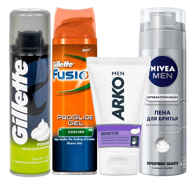 Гель, крем, пена для бритья. Ведущие бренды Gillette, Nivea, Arko ...