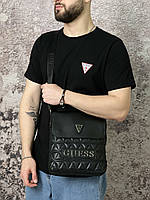 Чоловіча футболка + Сумка месенджер Guess повсякденна | Комплект теніска та сумка Гесс бавовняна чорна XL (N)