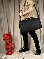 Дорожная сумка кожаная Louis Vuitton мужская женская повседневная черная в клетку | Спортивня сумка Луи Витон