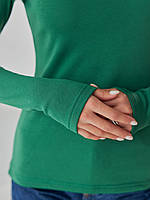 Гольф женский базовый, утепленный, хлопковый, трикотажный, Гольф женский водолазка, однотонный, Зеленый, S