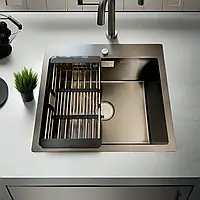 Мойка кухонная из нержавеющей стали (3 мм.) прямоугольная Kraft Handmade PVD 5448, черная