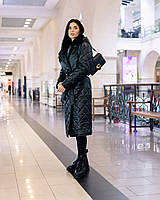 Женское зимнее стеганое пальто под пояс с мехом Мичиган черное