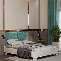 Двуспальная кровать с мягкой спинкой Элит Белый/Бирюзовый 1080х1640х2048 мм