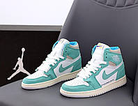 Женские кроссовки Nike Air Jordan 1 Retro High (мятные с белым) высокие спортивные кроссы Y14108