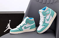 Мужские кроссовки Nike Air Jordan Retro 1 High (мятные) высокие замшевые деми кроссы Y14108