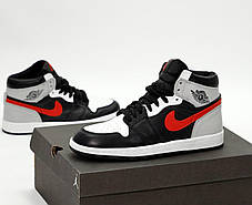 Чоловічі кросівки Nike Air Jordan 1 Black White Red Найк Аір Джордан 1 високі шкіряні чорні демісезон, фото 3