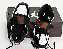Чоловічі кросівки Nike Air Jordan 1 Black White Red Найк Аір Джордан 1 високі шкіряні чорні демісезон, фото 5