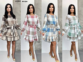 Сукня у клітинку з поясом 4080 мода