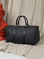 Дорожная сумка кожаная Louis Vuitton мужская женская повседневная черная в клетку | Спортивня сумка Луи Витон