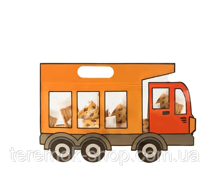 Пакет-зіп подарунковий фігурний Вантажна машина, дитячий пакет для солодощів із застібкою 28х17х4 см з об'ємним дном, фото 1