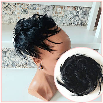 Гумка шиньйон пишна з термоволокна чорна Q17-1