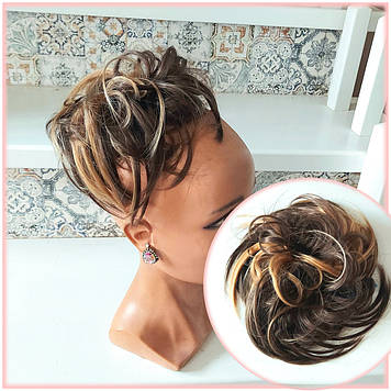 Гумка шиньйон пишна з термоволокна русявий мікс Q17-10Н124