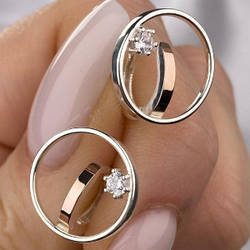 Срібні сережки-кільця (конго) з золотими накладками з фіанітами (1,5 см) РН-609