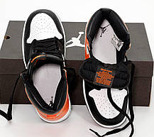 Чоловічі і жіночі кросівки Nike Air Jordan 1 White Black Orange Найк Аір Джордан 1 високі шкіряні чорні демісезон унісекс, фото 5