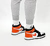 Чоловічі і жіночі кросівки Nike Air Jordan 1 White Black Orange Найк Аір Джордан 1 високі шкіряні чорні демісезон унісекс, фото 11